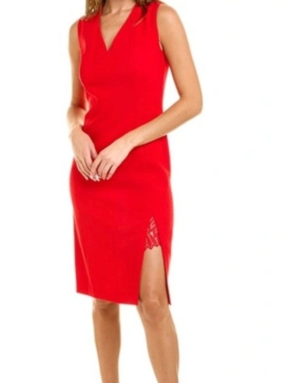 Elie Tahari Red Sleeveless Lace Inset Sheath Dress Size 12